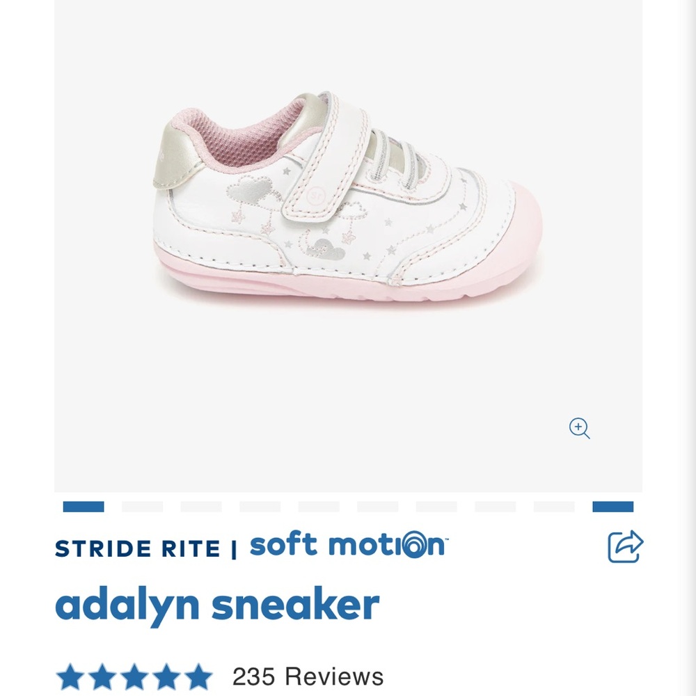 Stride Rite Soft Motion Adalyn Girls Sneaker - White and Pink